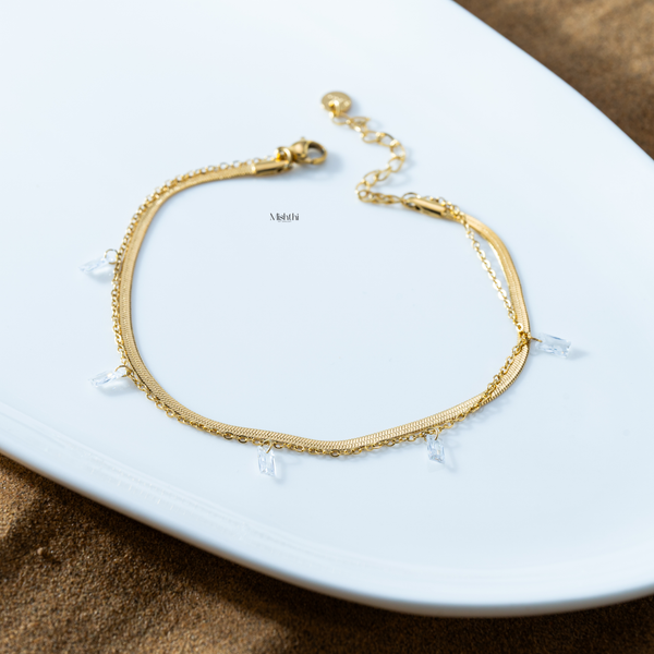 white Crystal Snake Chain Anklet