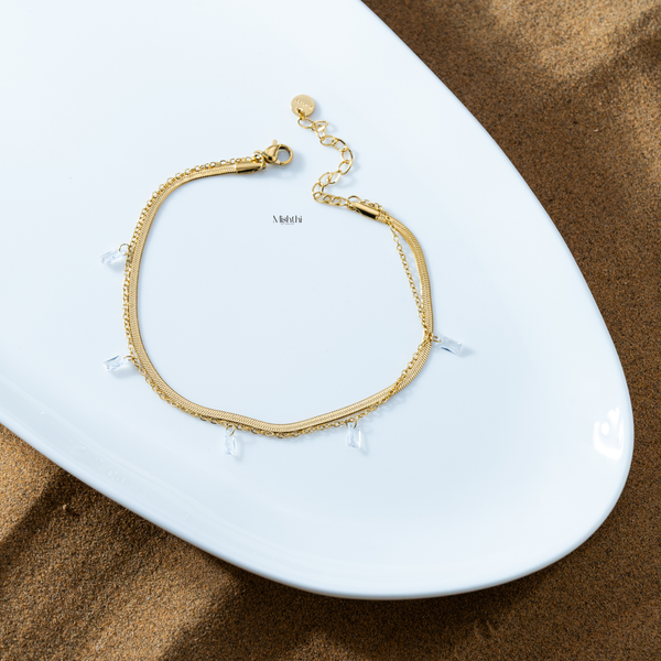 white Crystal Snake Chain Anklet