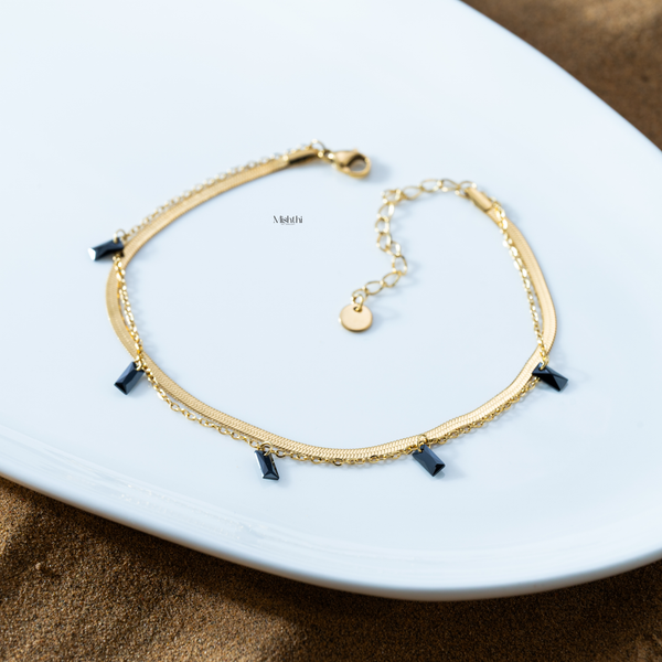 Black Crystal Snake Chain Anklet